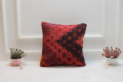 Handmade Kilim Pillow Cover: Upcycled Turkish Wool, 16x16 inch