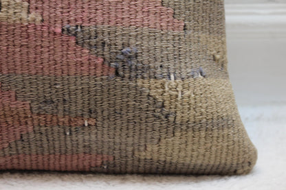 Handmade Geometric Kilim Pillow Cover: Turkish Woven Wool, 16x16 inch