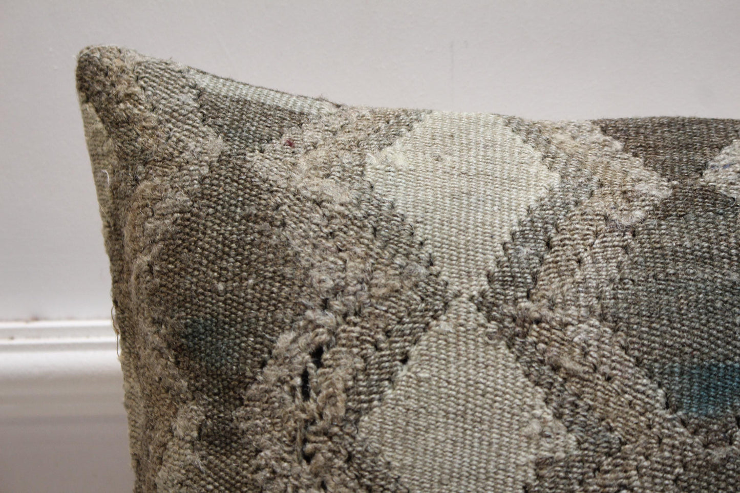 Handmade Kilim Pillow Cover: 16x16 Square Organic Wool, Beige-Brown