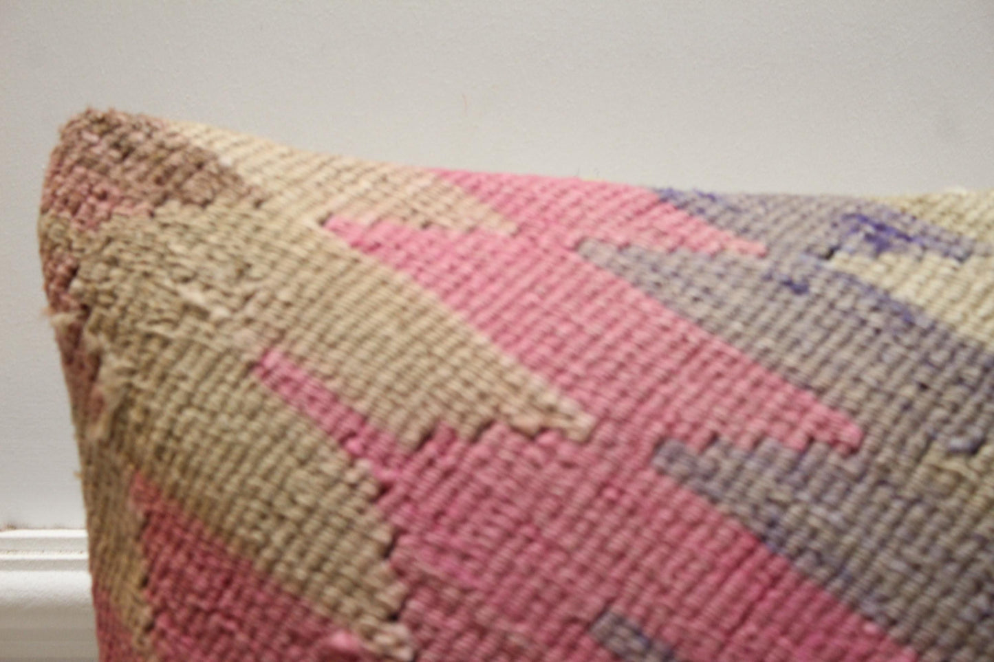 Striped Kilim Pillow Cover: 16x16 Boho Organic Wool Pillow