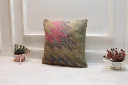 Striped Kilim Pillow Cover: 16x16 Boho Organic Wool Pillow