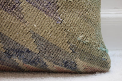 Striped Kilim Pillow Cover: 16x16 Boho Organic Wool Pillow