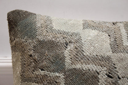 Geometric Kilim Pillow Cover: Organic Wool, Beige Brown (16x16 inch)