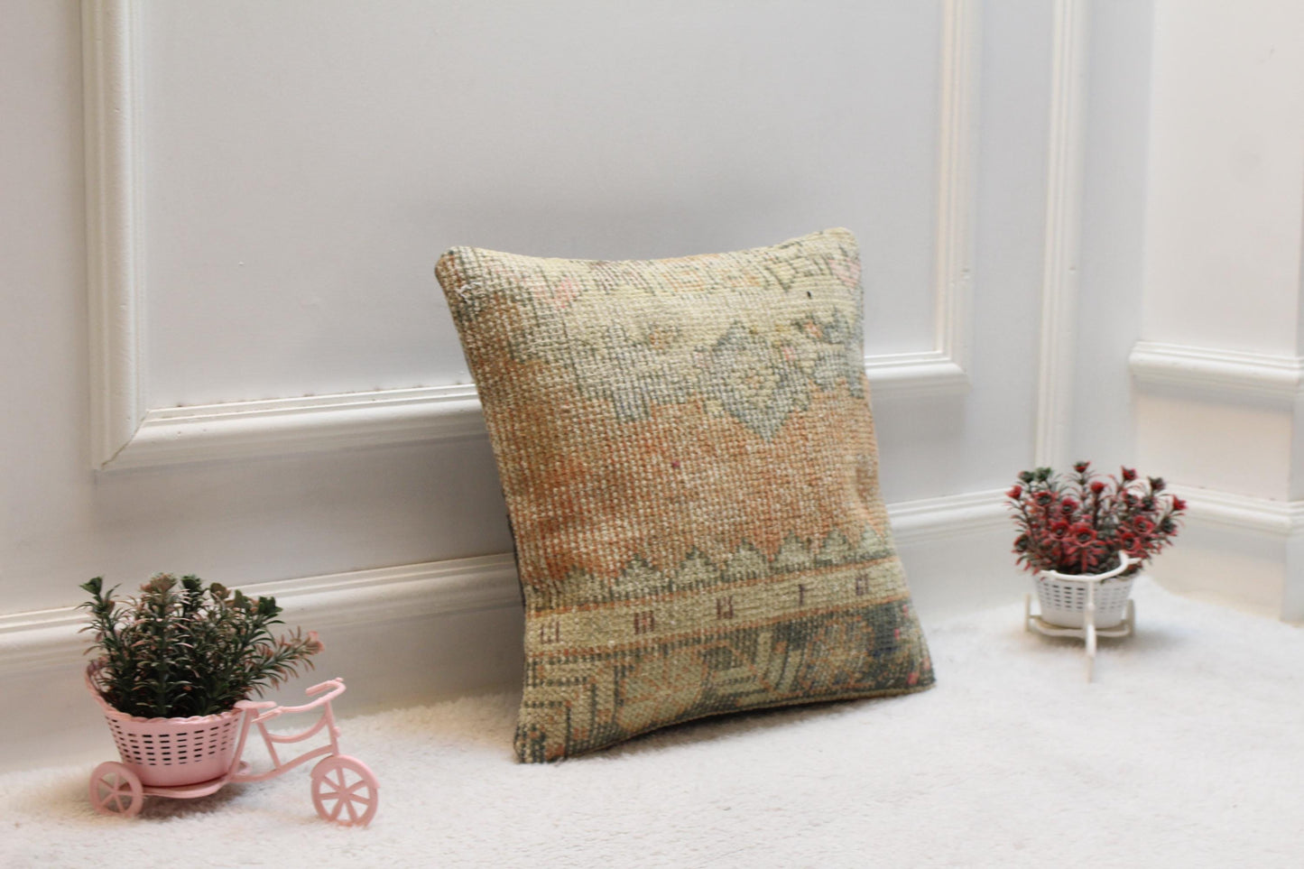 Handmade Kilim Pillow Cover: Upcycled Turkish Rug, Rainbow (16X16 inc.)