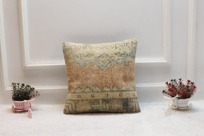 Handmade Kilim Pillow Cover: Upcycled Turkish Rug, Rainbow (16X16 inc.)