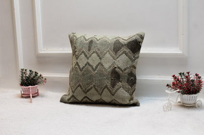 Handmade Kilim Pillow Cover: Geometric Woven Wool, 16x16