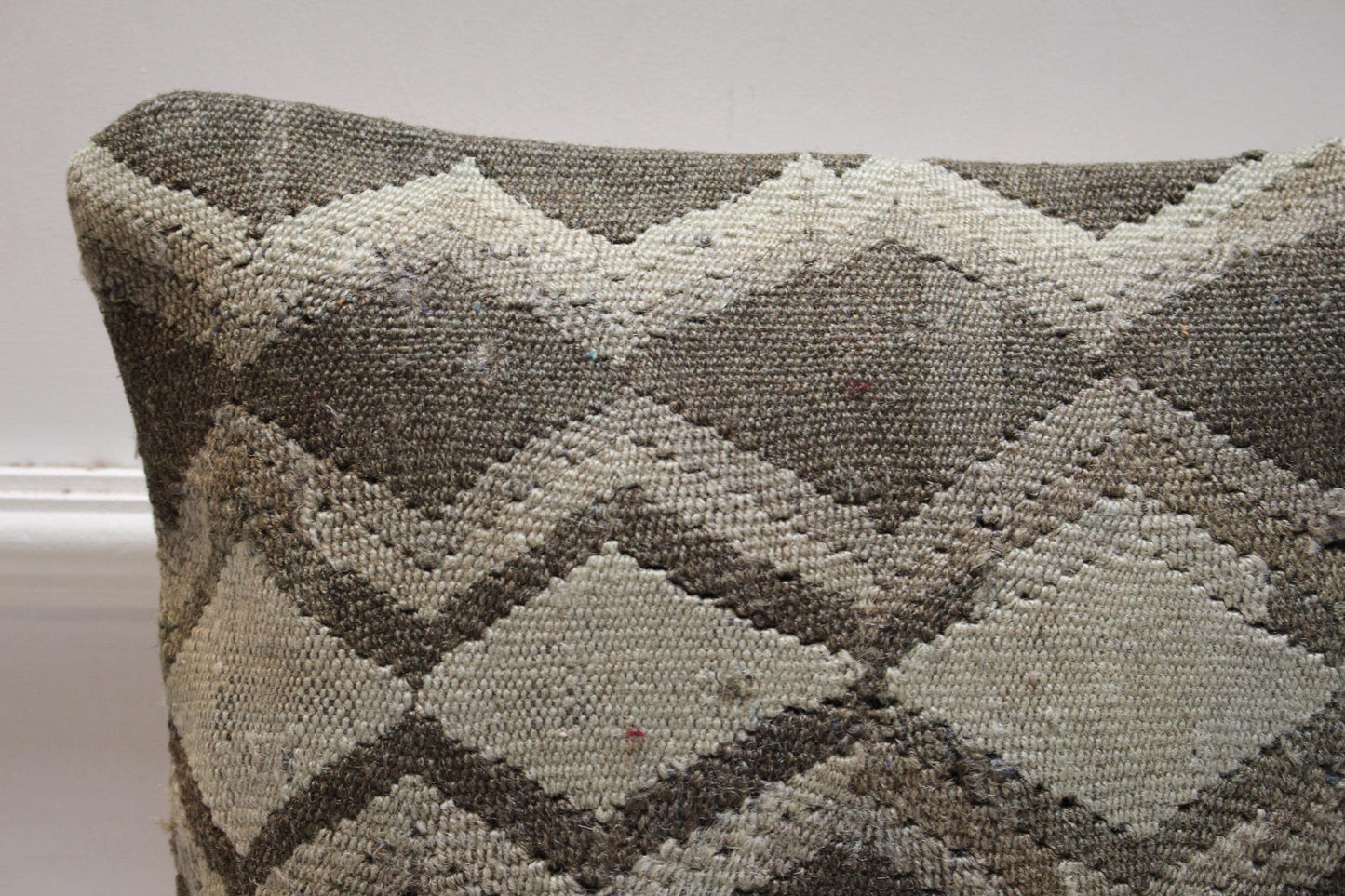 Handmade Kilim Pillow Cover: Geometric Woven Rug Cushion (16X16 inc.)