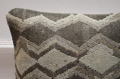 Handmade Kilim Pillow Cover: Geometric Woven Rug Cushion (16X16 inc.)