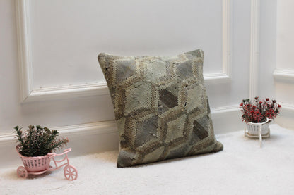 Vintage Turkish Kilim Pillow Cover: Upcycled Woven Wool, 16x16 inch
