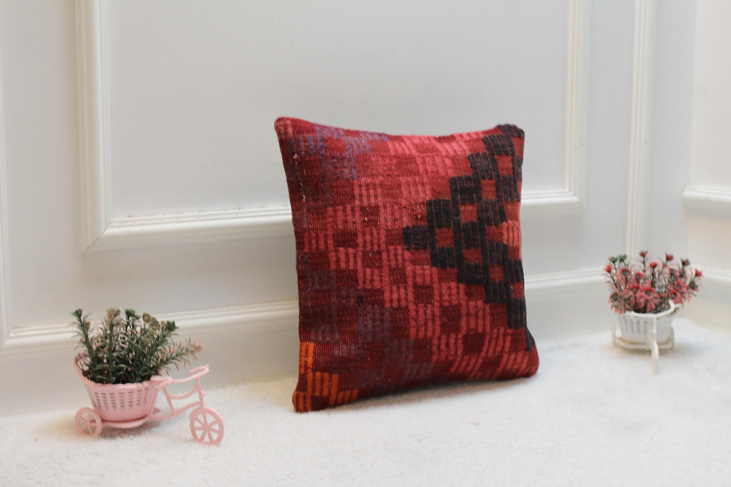 Handmade Kilim Pillow Cover: Upcycled Turkish Wool, 16x16 inch