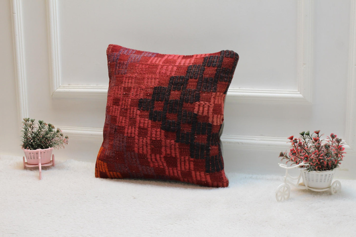 Handmade Kilim Pillow Cover: Upcycled Turkish Wool, 16x16 inch