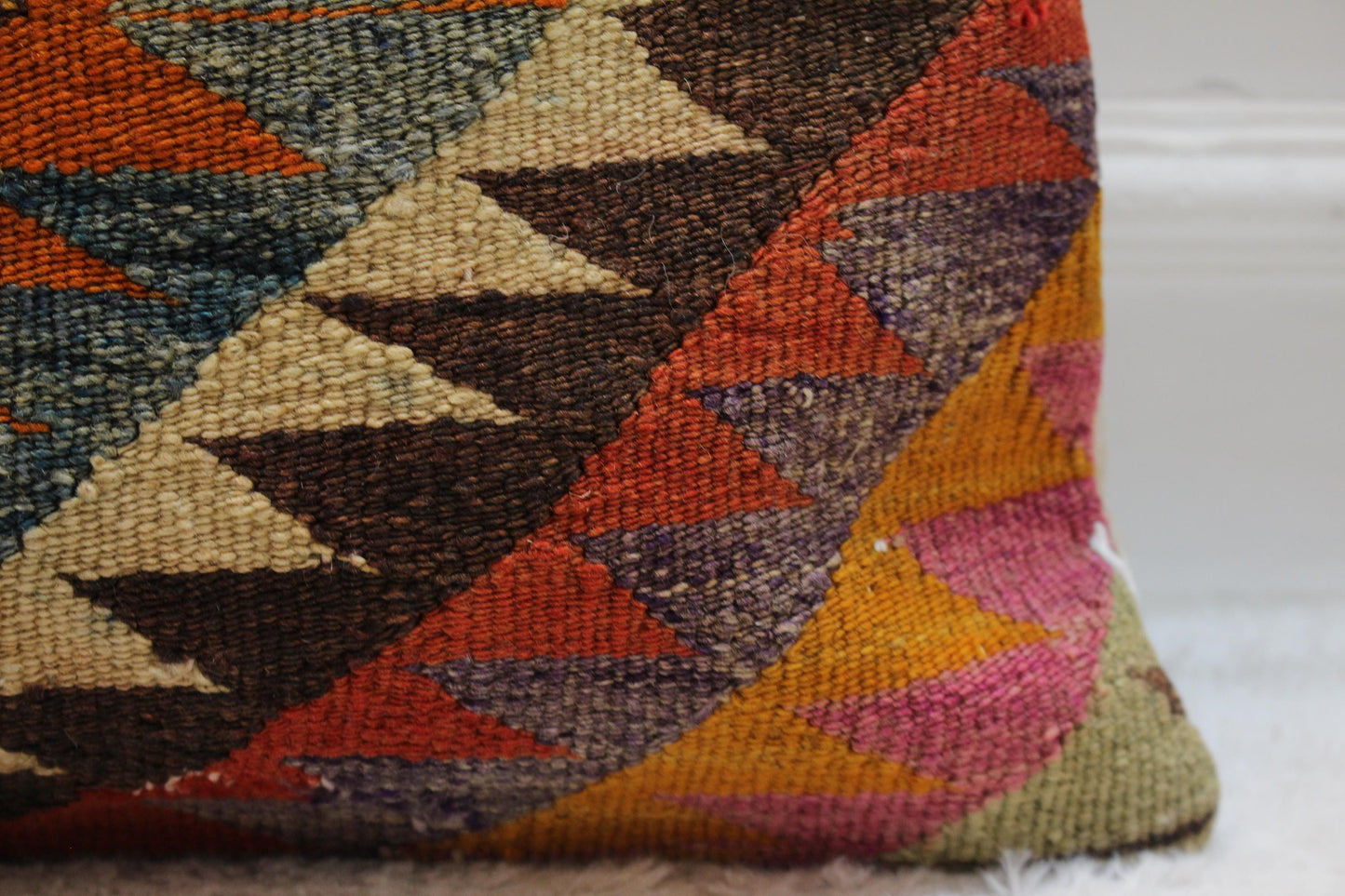 Vintage Turkish Rug Pillow Cover: 16x16 Rainbow Kilim Pillow