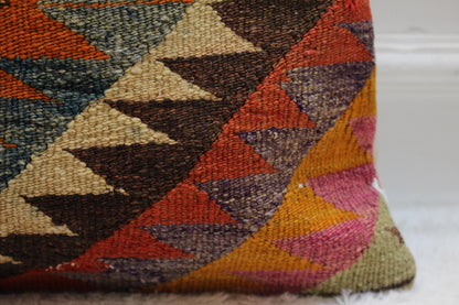 Vintage Turkish Rug Pillow Cover: 16x16 Rainbow Kilim Pillow