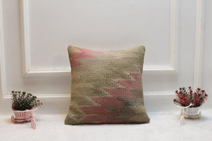 Handmade Geometric Kilim Pillow Cover: Turkish Woven Wool, 16x16 inch