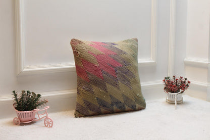 Striped Kilim Pillow Cover: 16x16 Boho Organic Wool Pillow
