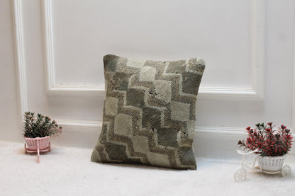 Geometric Kilim Pillow Cover: Organic Wool, Beige Brown (16x16 inch)