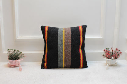 Vintage Turkish Rug Pillow Cover: Handwoven Kilim, 16x16 inch