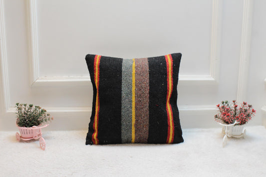 Vintage Turkish Rug Pillow Cover: Handwoven Kilim, 16x16 inch