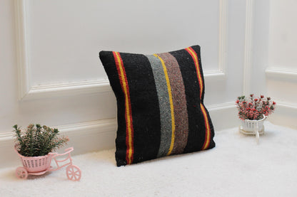Vintage Turkish Rug Pillow Cover: Handwoven Kilim, 16x16 inch