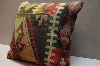 Handmade Kilim Pillow Cover: Upcycled Woven Rug, Boho Floral Design