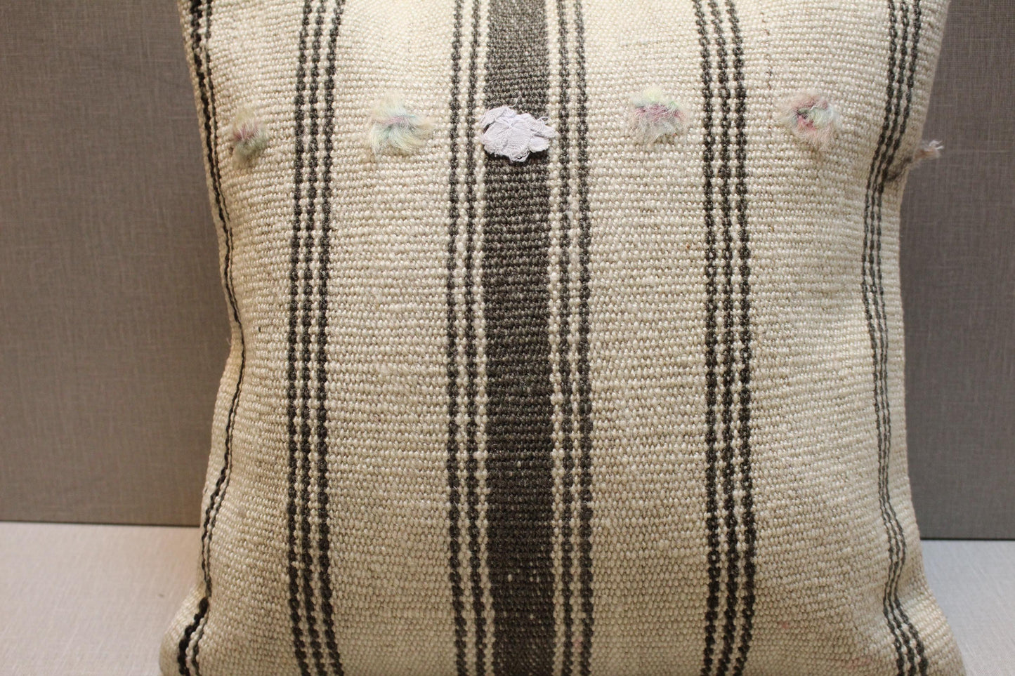 Handmade Kilim Pillow Cover: Upcycled Wool Rug, Brown & Beige 16x16