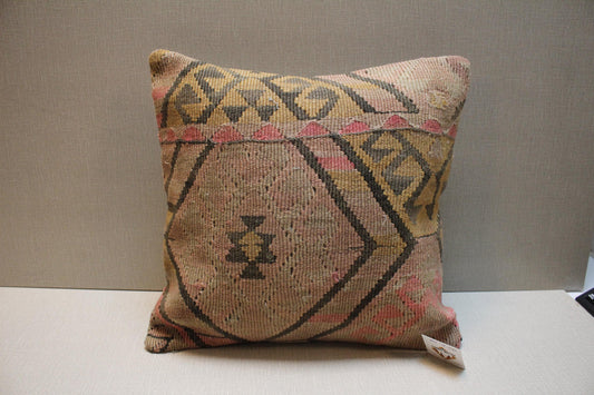 Vintage Turkish Kilim Pillow Cover: Upcycled Wool, Bohemian Decor