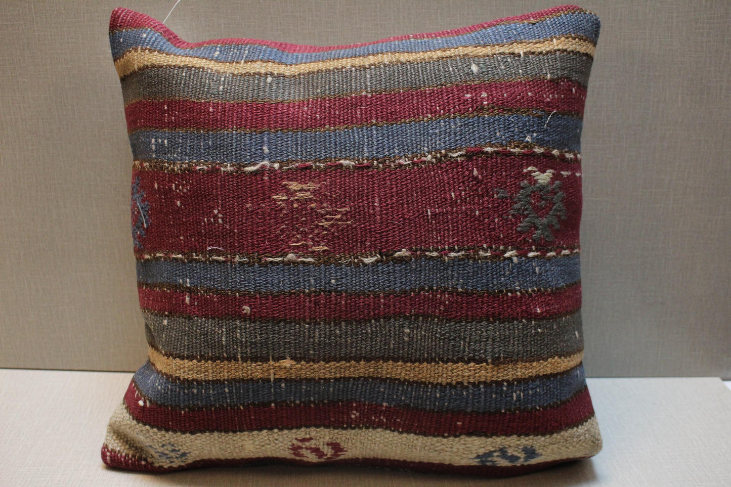 Handwoven Kilim Pillow Cover: Upcycled Wool, Boho Home Decor