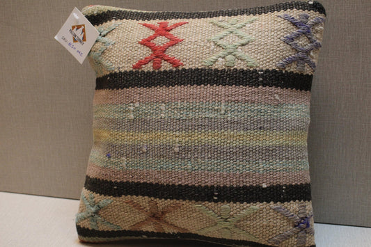 Vintage Turkish Kilim Pillow Cover: Upcycled Wool, Boho Home Decor