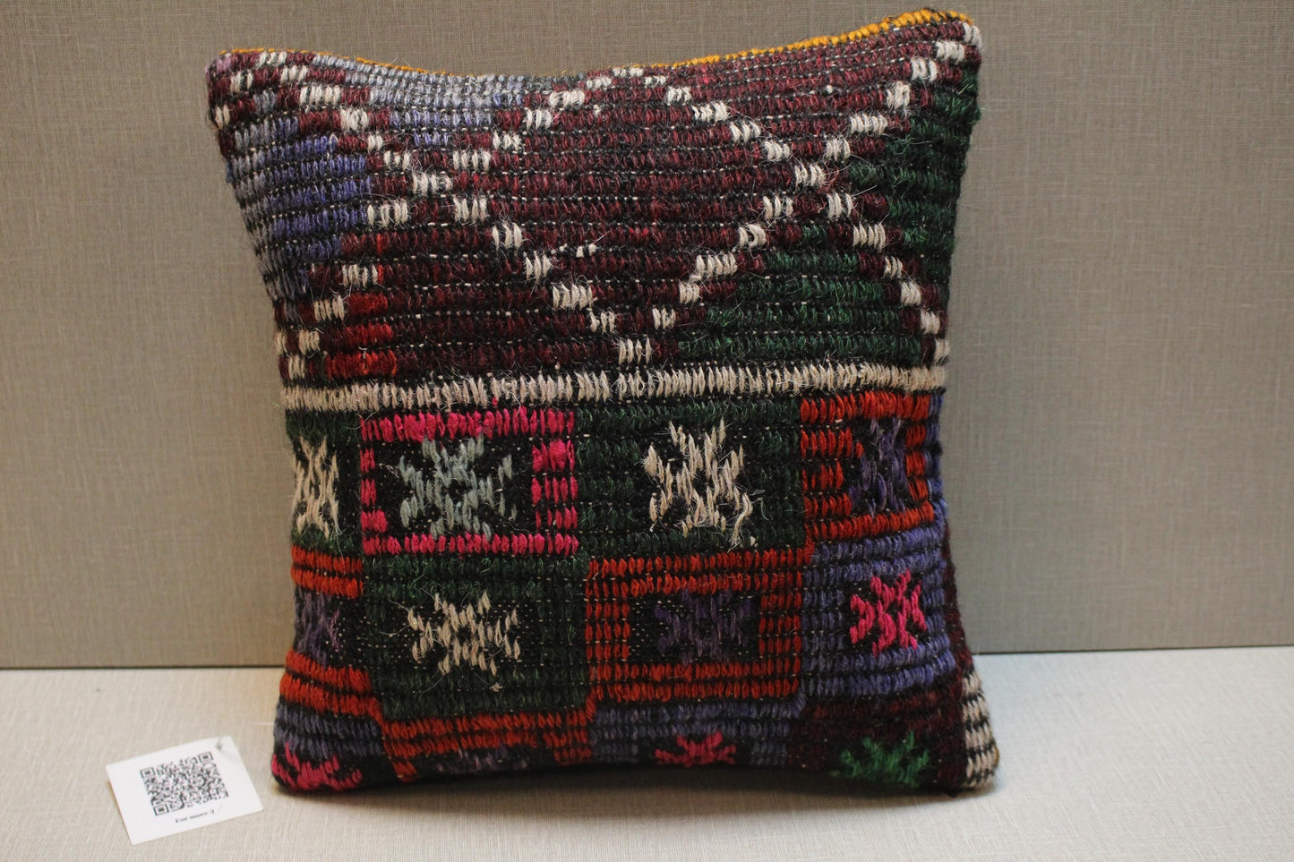 Handwoven Turkish Kilim Pillow Cover: Bohemian Home Decor, 12x12