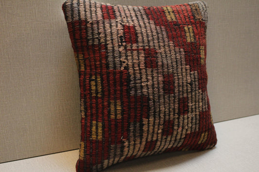 Vintage Turkish Kilim Pillow Cover: Upcycled Wool, Rustic Decor