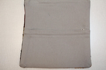 Vintage Turkish Kilim Pillow Cover: Geometric Woven Wool, 12x12