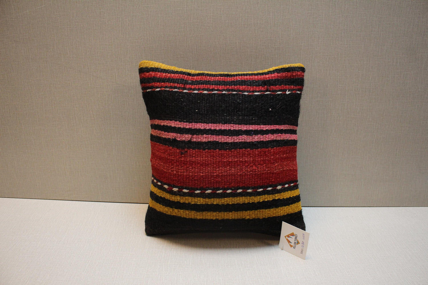 Handmade Kilim Pillow Cover: Upcycled Turkish Wool Rug, 12x12