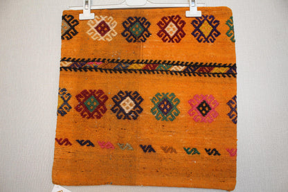 Handwoven Kilim Pillow Cover: Orange Geometric Tribal Rug Pillow