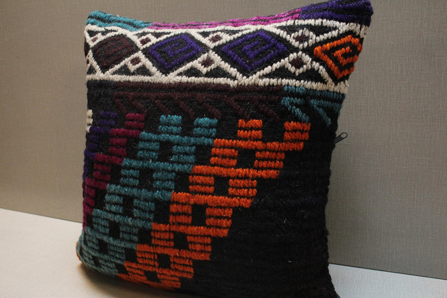 Handwoven Kilim Pillow Cover: Upcycled Wool Rug, Boho Home Decor