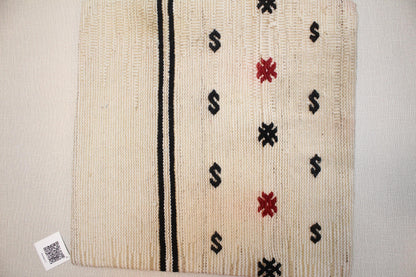Handwoven Kilim Pillow Cover: Cream, Black & Red Tribal Boho Accent