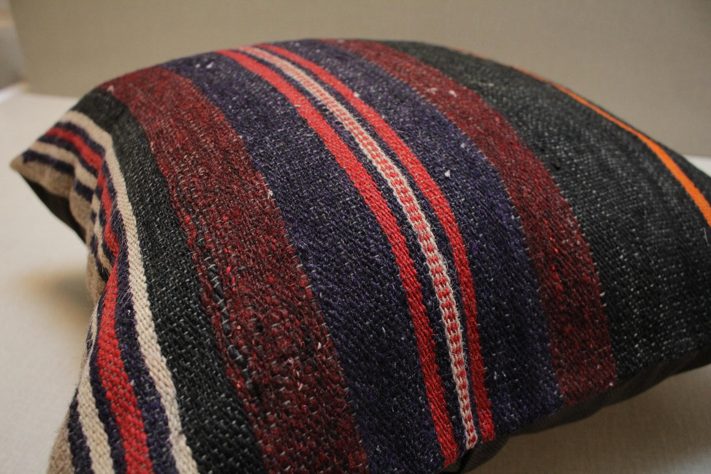 Handwoven Kilim Pillow Cover: Upcycled Wool Rug, Bohemian Decor