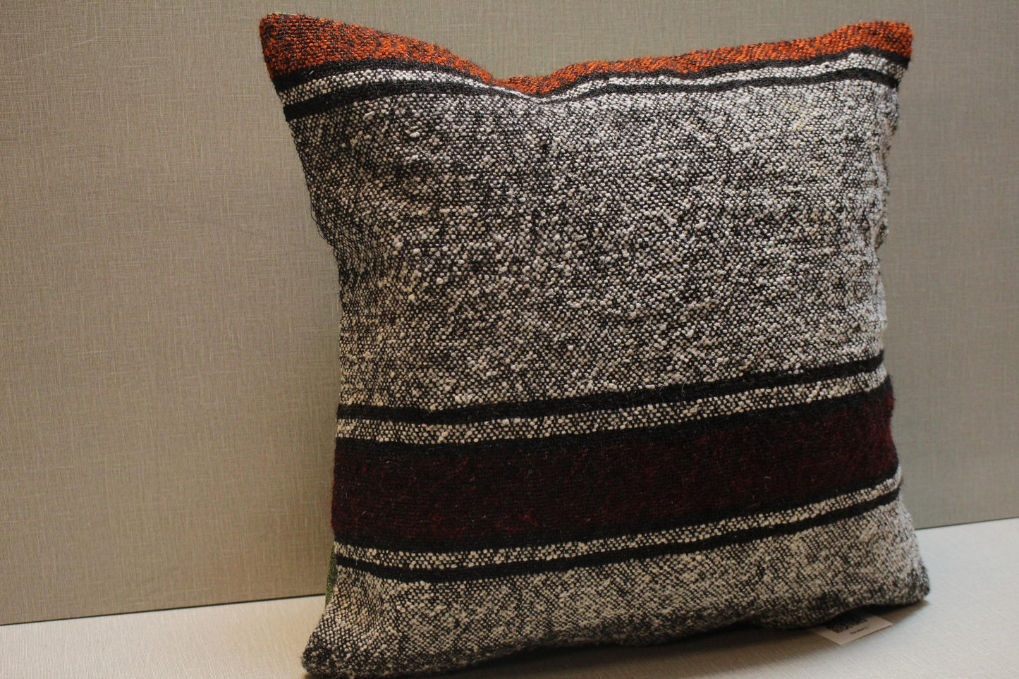 Handwoven Kilim Pillow Cover: Gray, Red, Black Tribal Design
