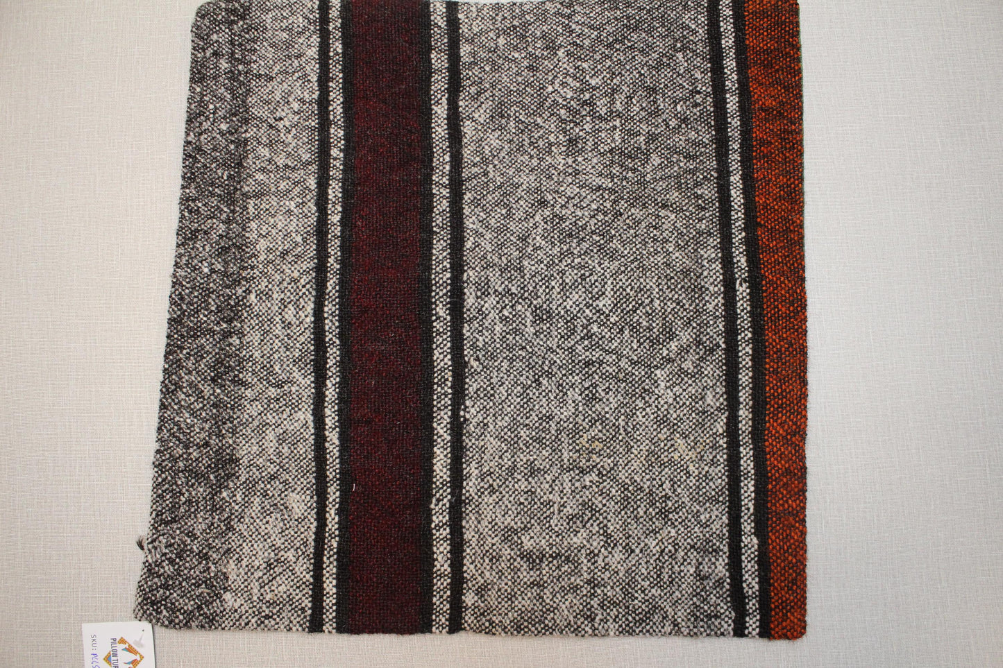 Handwoven Kilim Pillow Cover: Gray, Red, Black Tribal Design