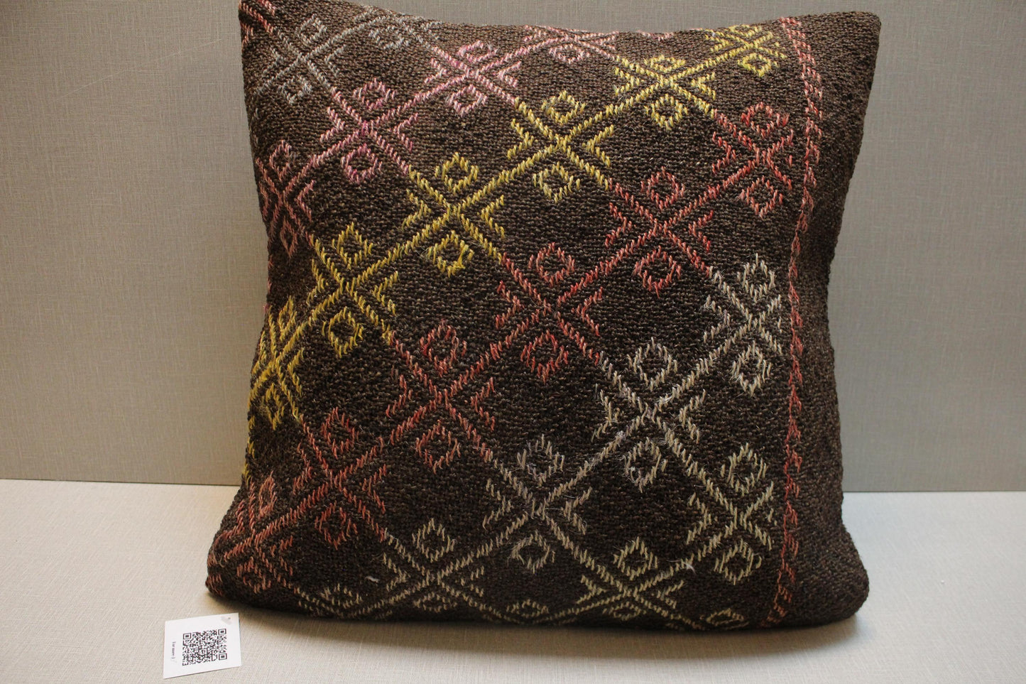 Handmade Kilim Pillow Cover: Upcycled Woven Rug, Earthy Geometric