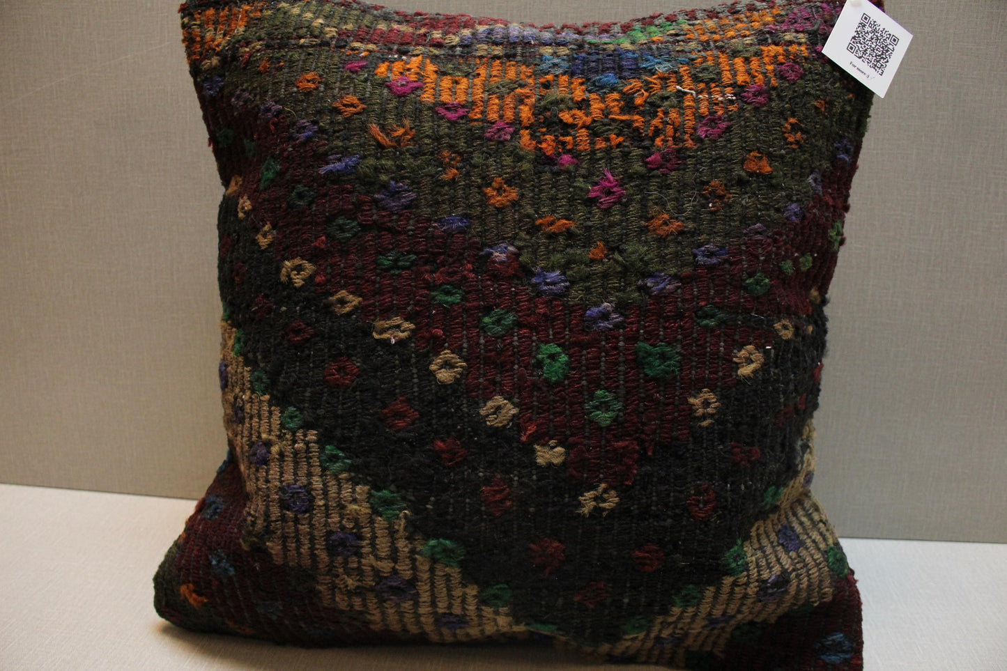 Handmade Kilim Pillow Cover: Upcycled Woven Wool, 20x20