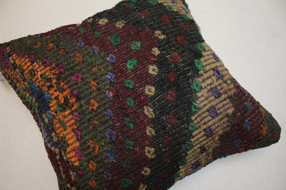 Handmade Kilim Pillow Cover: Upcycled Woven Wool, 20x20