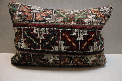 Handmade Kilim Pillow Cover: Upcycled Woven Rug, Bohemian Decor (16x24 inch)