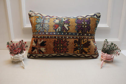 Handmade Kilim Pillow Cover: Upcycled Turkish Woven Rug, Boho Decor (16x24 in