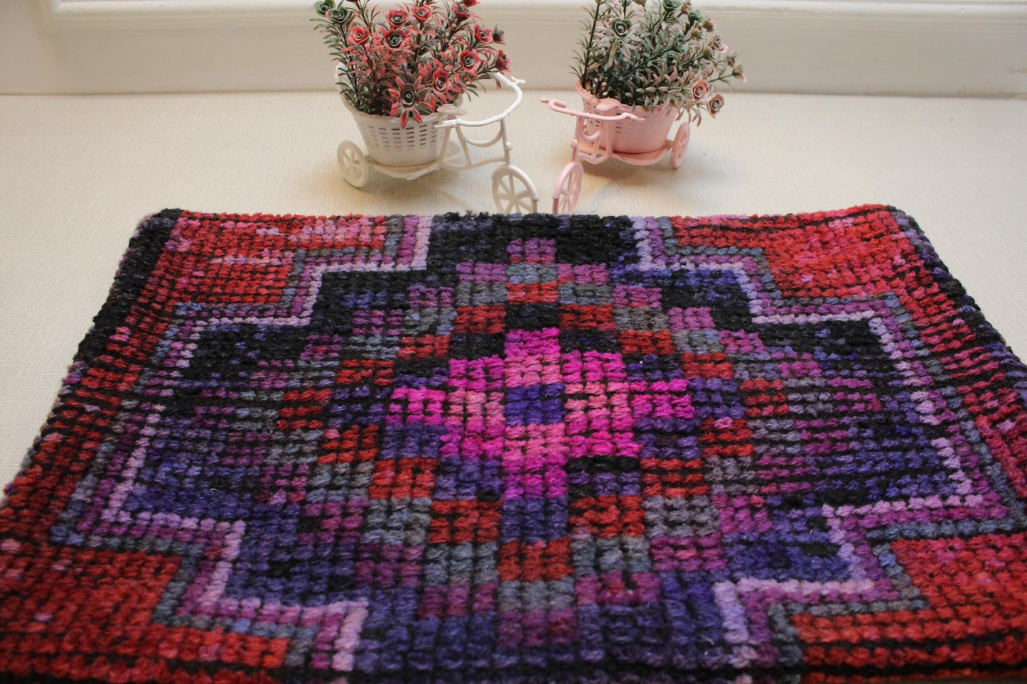 Handmade Kilim Pillow Cover: Red Geometric Woven Wool, 16x24