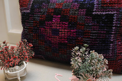 Handmade Kilim Pillow Cover: Red Geometric Woven Wool, 16x24