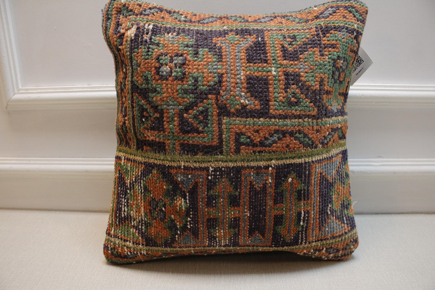 Geometric Kilim Pillow Cover: Upcycled Turkish Woven Rug, Boho Decor