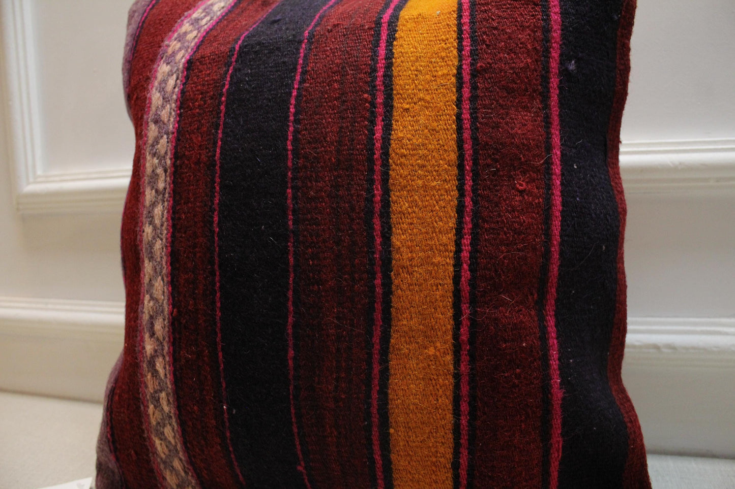 Handwoven Kilim Pillow Cover: Red, Orange, Purple Boho Decor
