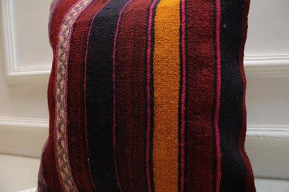 Handwoven Kilim Pillow Cover: Red, Orange, Purple Boho Decor