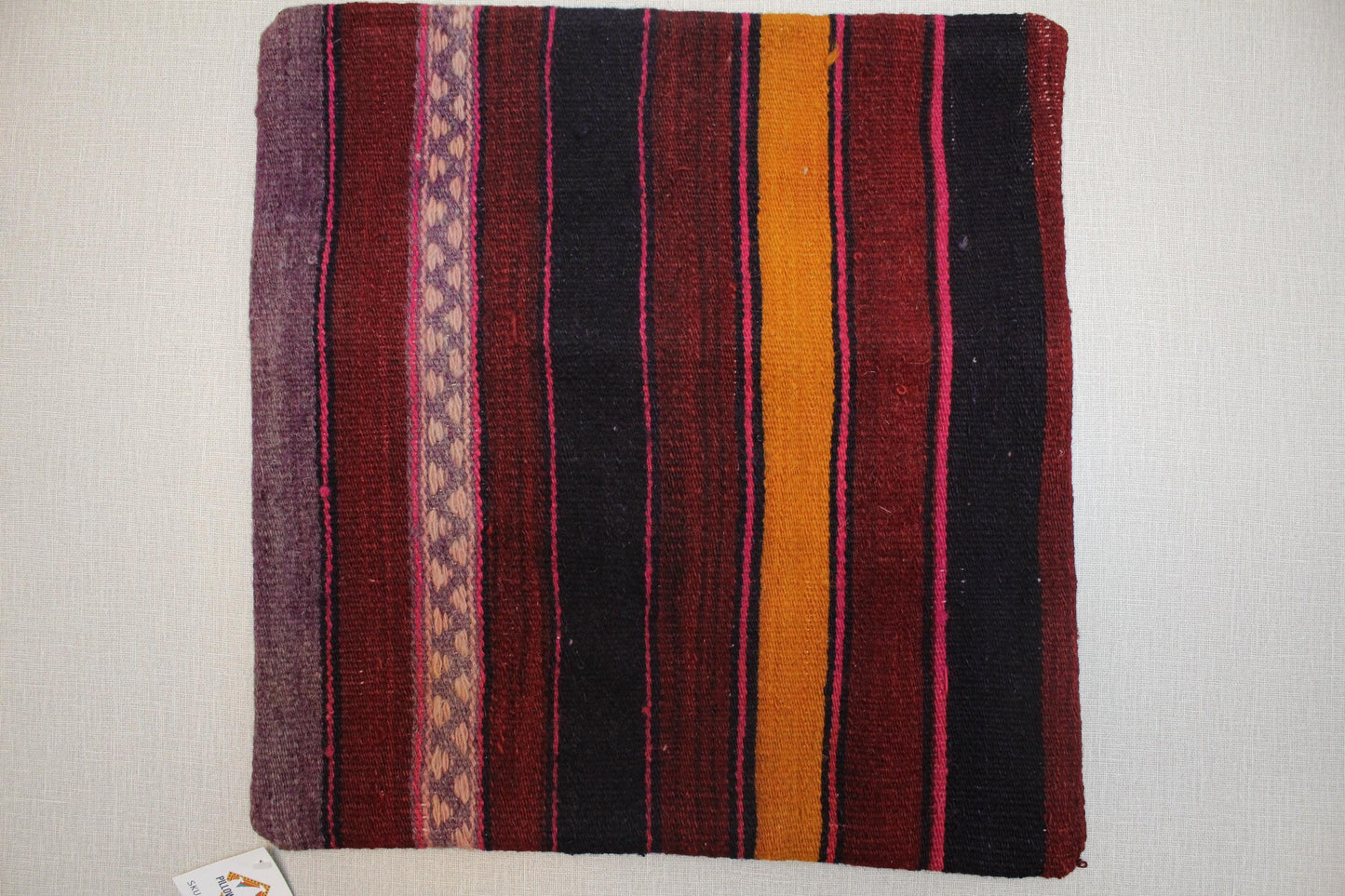 Handwoven Kilim Pillow Cover: Red, Orange, Purple Boho Decor