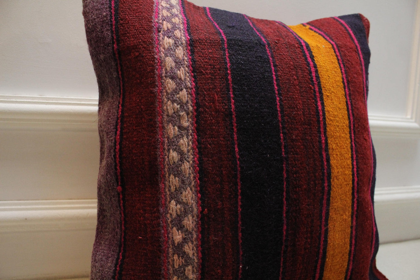 Handwoven Kilim Pillow Cover: Red, Orange, Purple Boho Decor